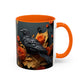 Autumn Raven Accent Coffee Mug — Black Crow & Orange Chrysanthemums (11/15oz)