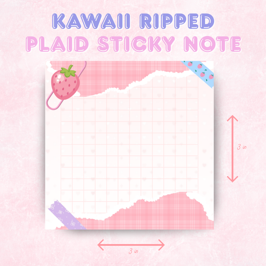 Kawaii Ripped Plaid Notepad | 50 pages (3x3 in)