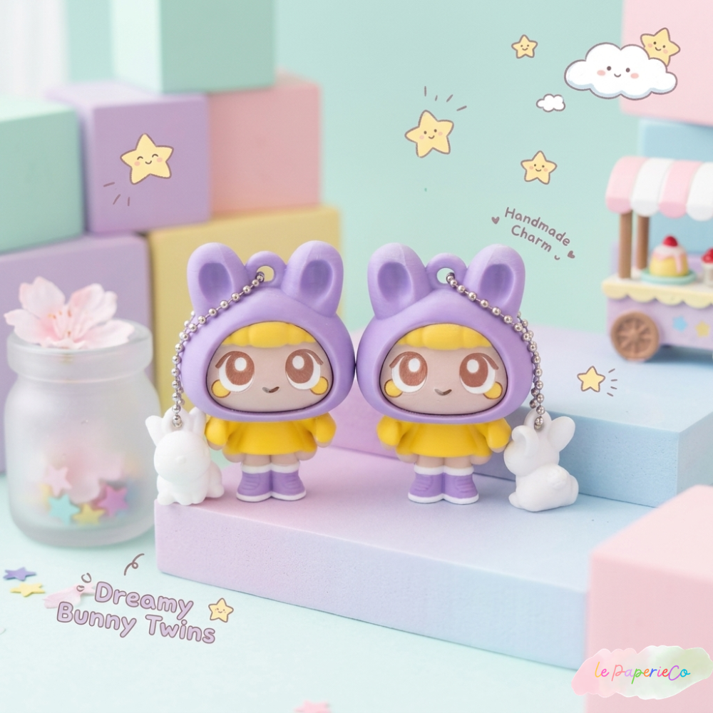 Kawaii Chibi Bunny Twins Keychain