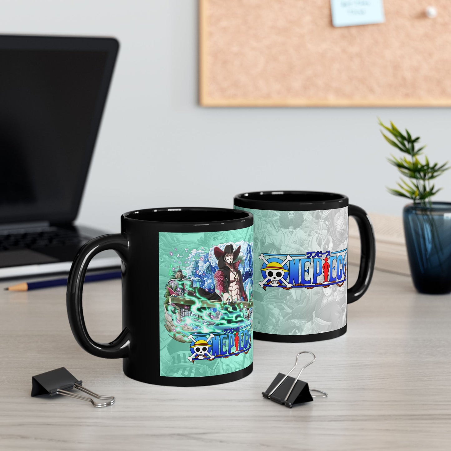 Anime Logo Black Coffee Mug 'One Piece' Style Pirate Crew Design