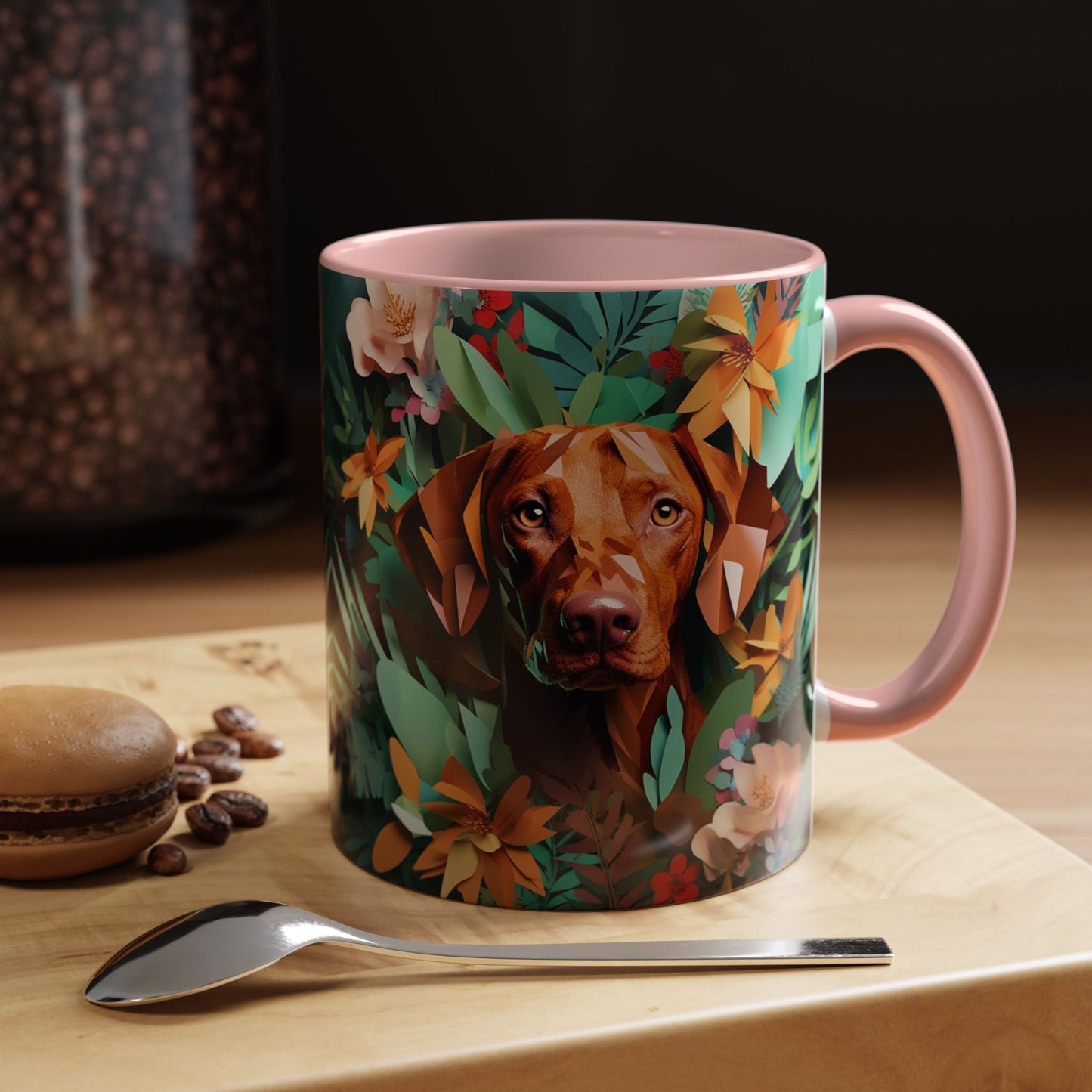 Vizsla Floral Accent Coffee Mug — Dog Portrait Botanical 11/15oz