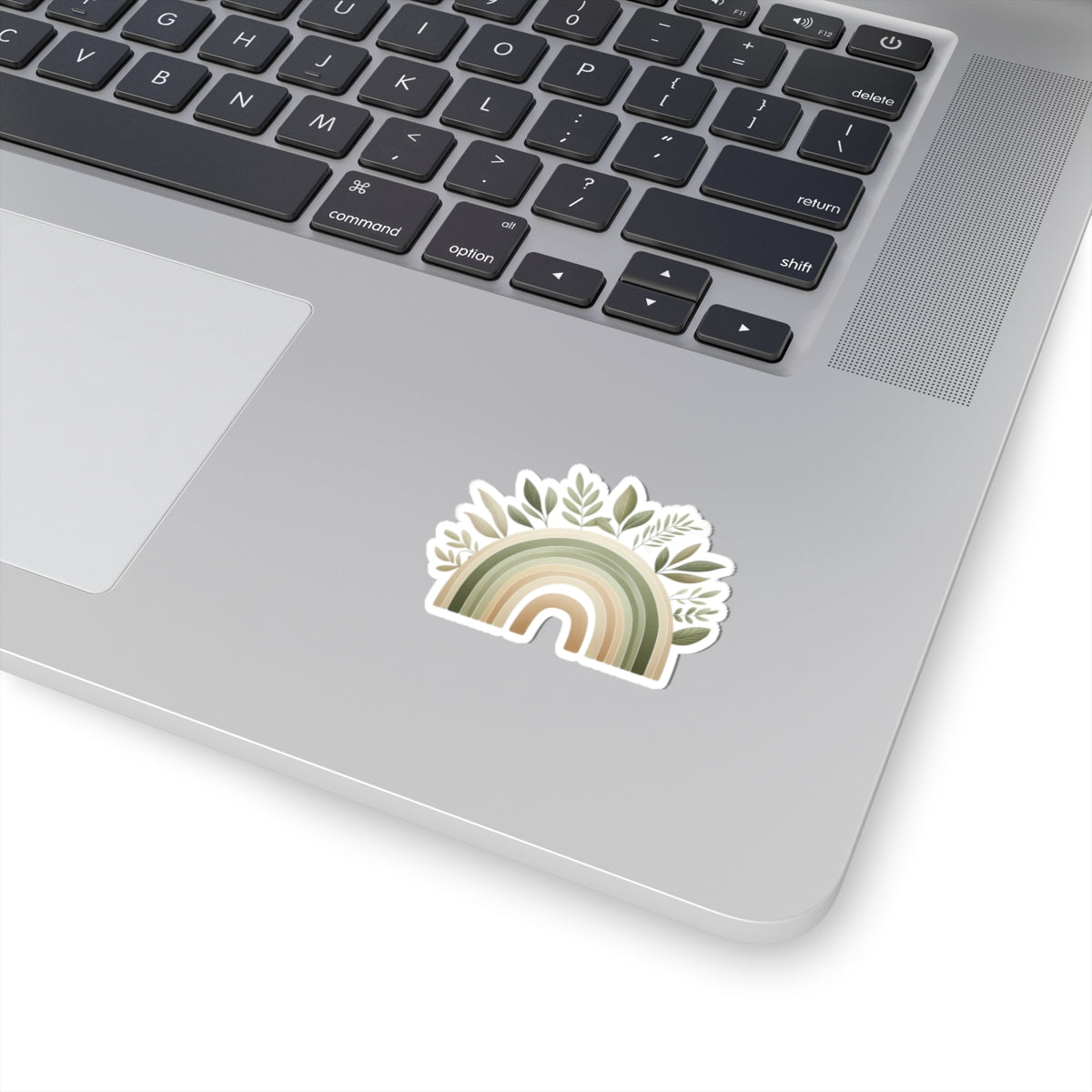 Neutral Boho Rainbow Kiss-Cut Sticker — Green Earthy Leaves Decal