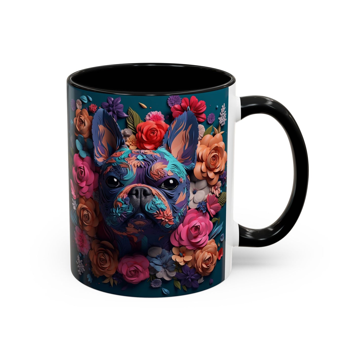 Floral French Bulldog Accent Coffee Mug  Colorful Dog Art 11/15oz