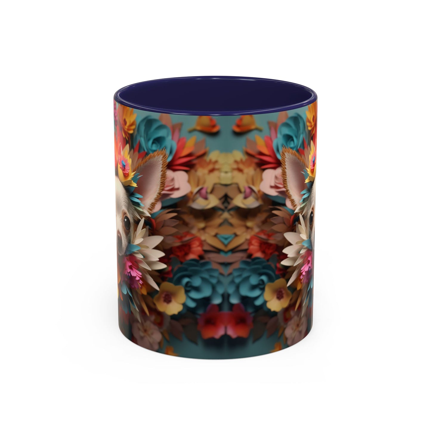 Chihuahua Floral Wreath Accent Coffee Mug Colorful Pet Lover Gift (11/15oz)