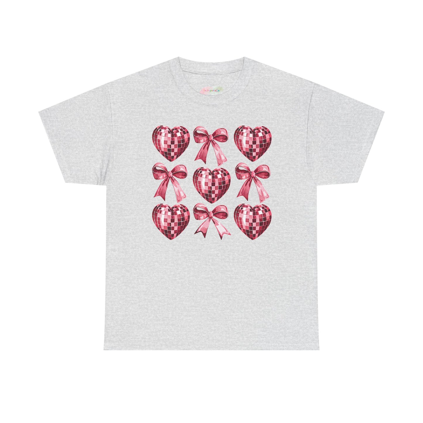 Pink Sequin Hearts & Bows T-Shirt | Valentine Heart Pattern Tee