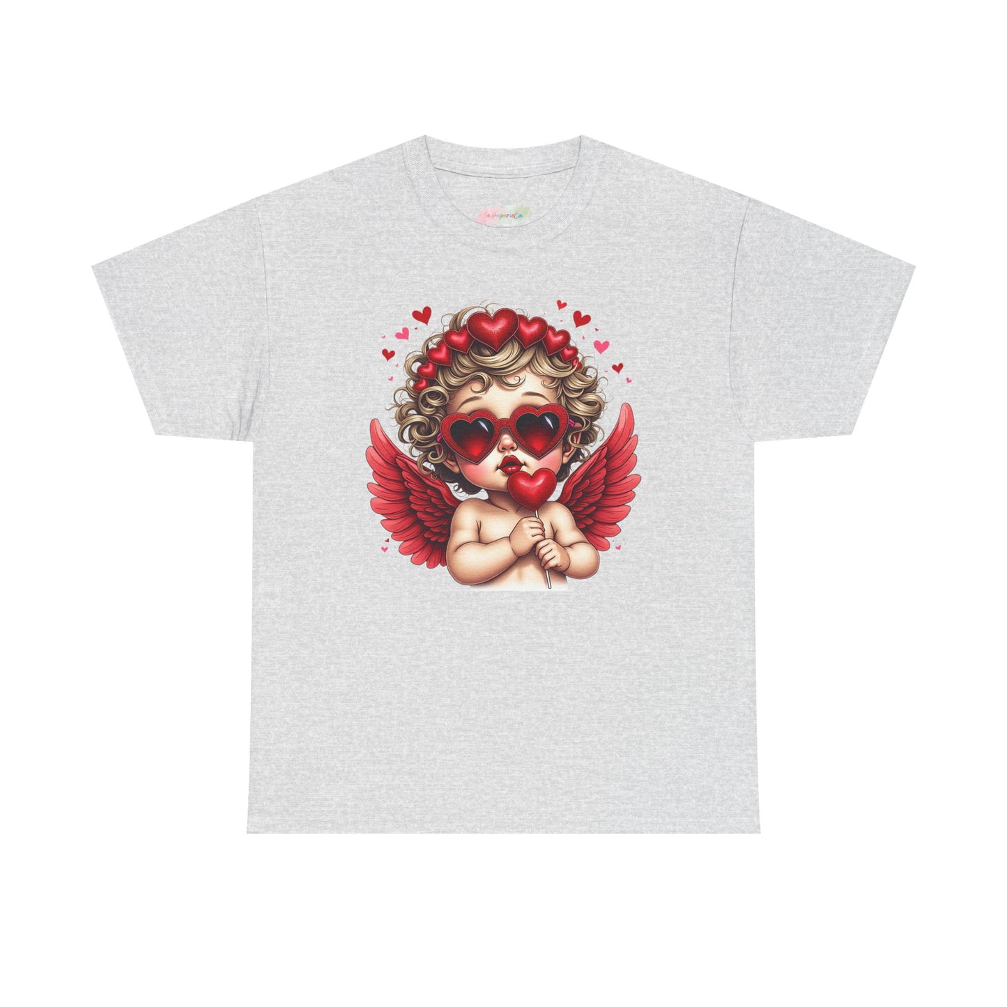 Valentine Cherub Heart Sunglasses T-Shirt | Cupid Angel with Red Wings