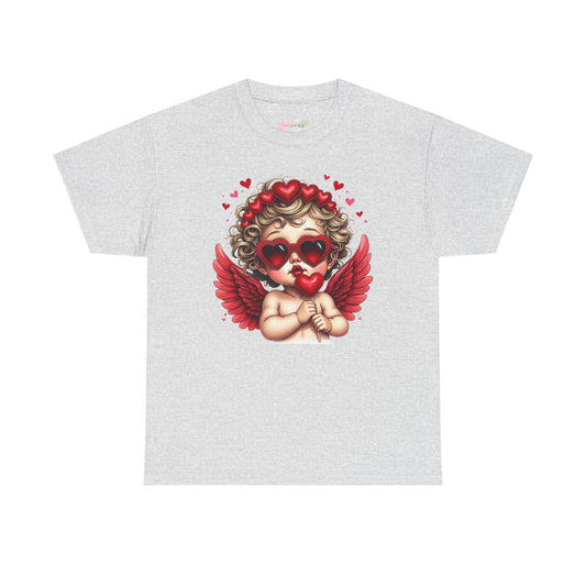 Valentine Cherub Heart Sunglasses T-Shirt | Cupid Angel with Red Wings