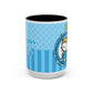 Princess Cat Illustration Accent Coffee Mug | Blue Striped Ceramic
