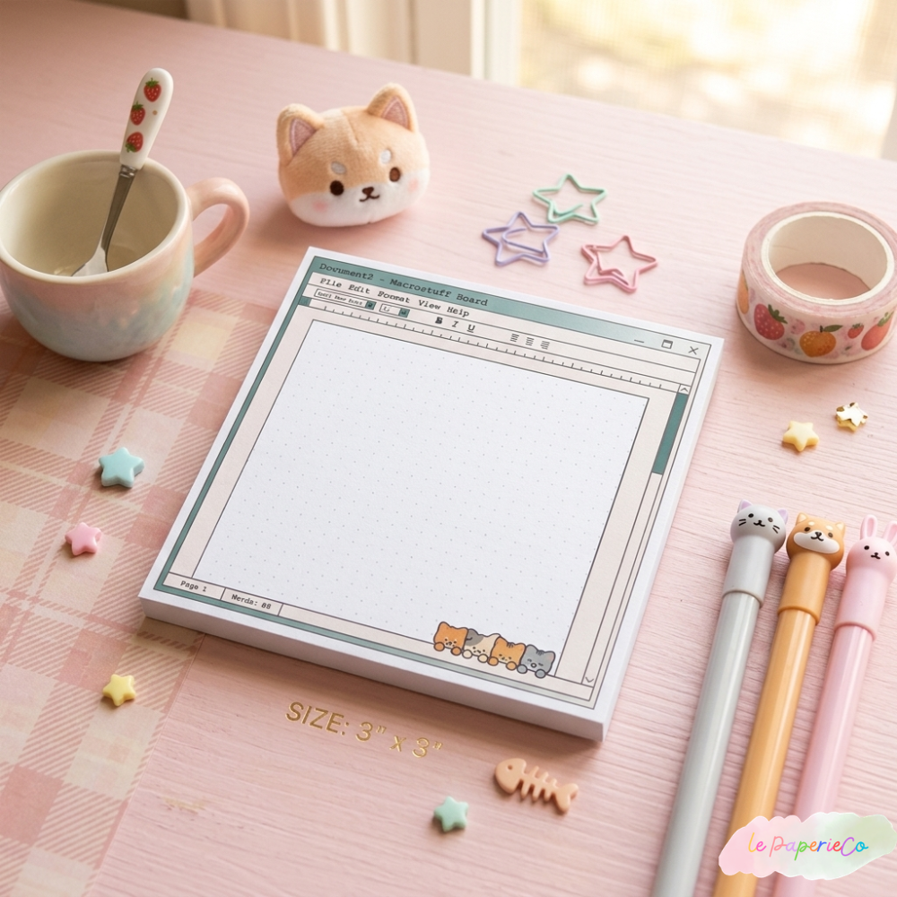 Kawaii Document Interface Notepad | 3x3 in, 50 pages