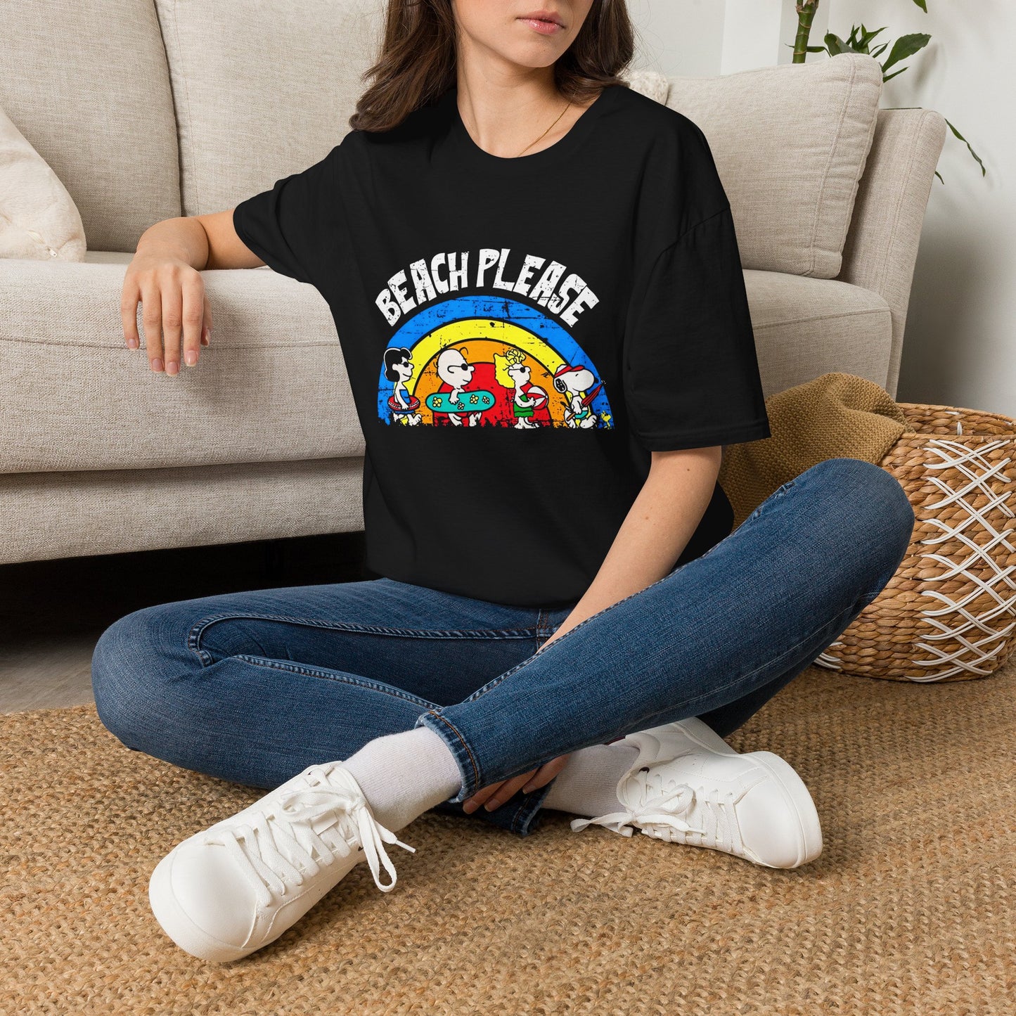 Beach Please T-Shirt — Vintage Rainbow Snoopy Summer Tee