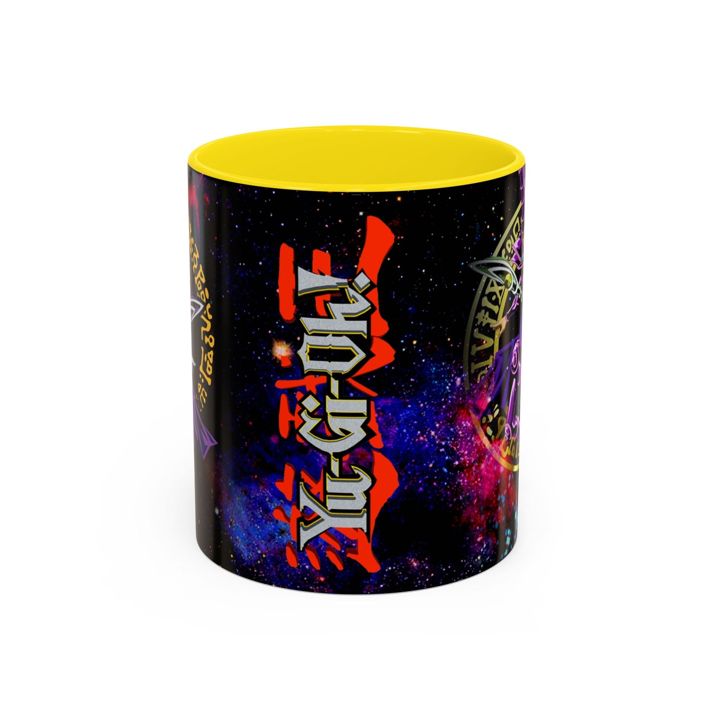 Yu-Gi-Oh! Dark Magician & Dark Magician Girl Accent Coffee Mug | Anime Duelist Galaxy Design (11/15oz)