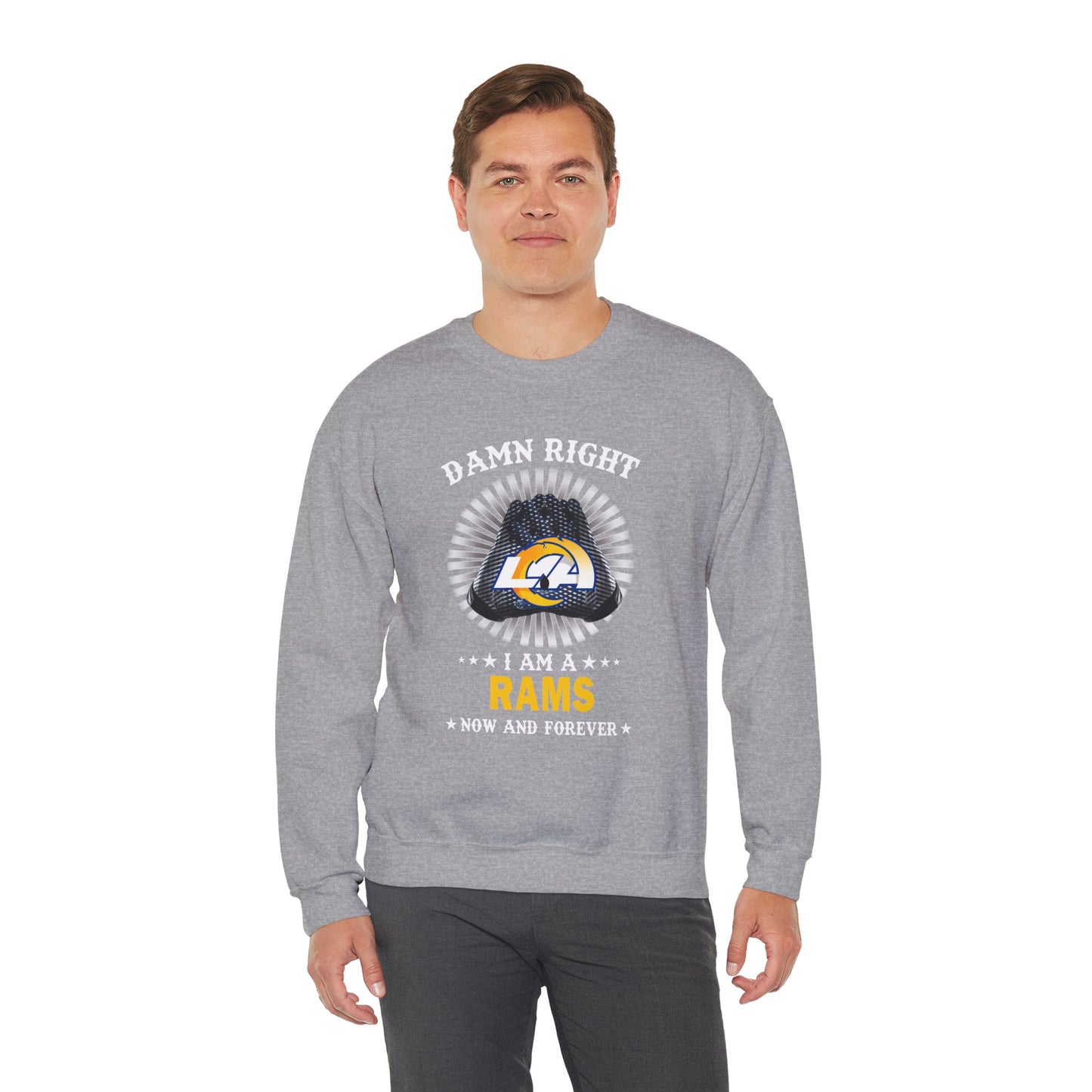 Custom “Damn Right I Am a Rams Fan” Crewneck Sweatshirt – Vintage Football Fan Pullover