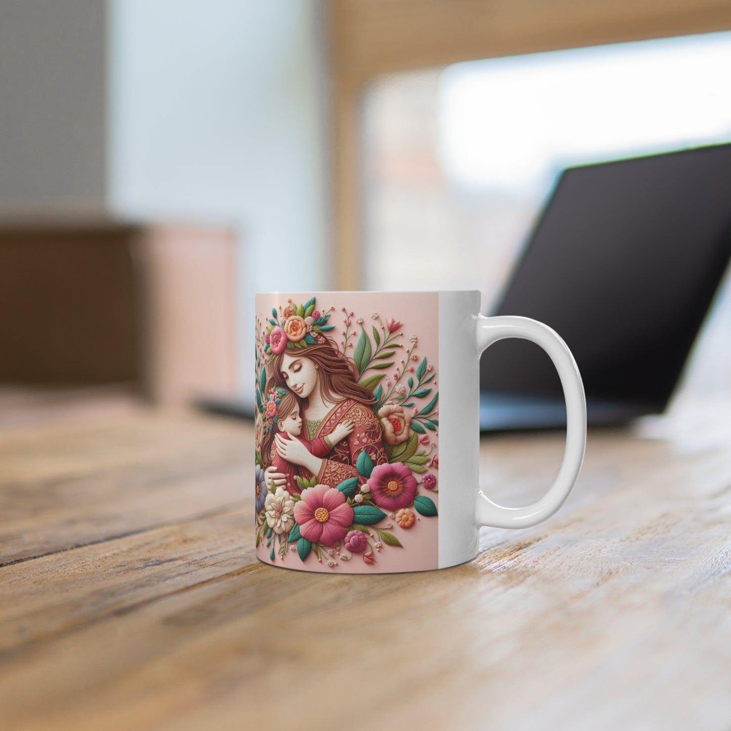 Mother and Baby Floral Mug — Hand-Drawn Maternal Love Coffee Cup