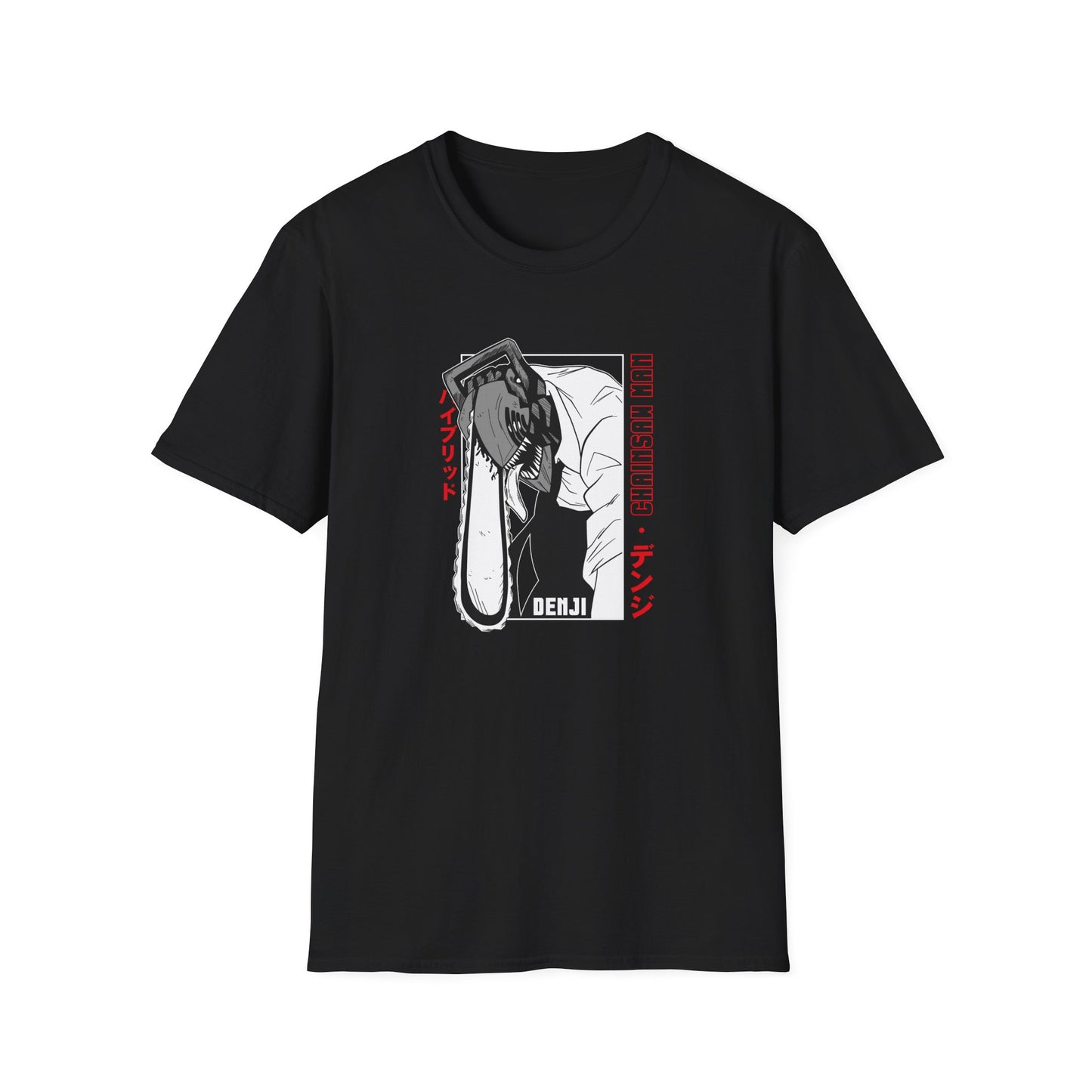 Anime T-Shirt — Dark Anime Chainsaw Man ‘Denji’ Graphic Tee (Japanese Text)