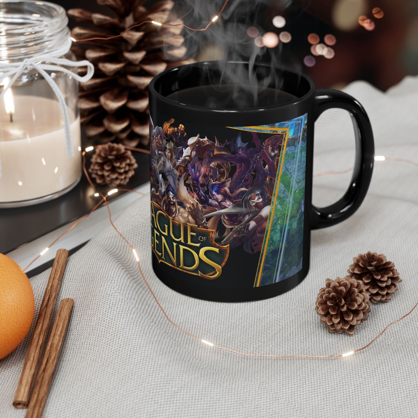 League of Legends Black Ceramic Mug Champion Collage