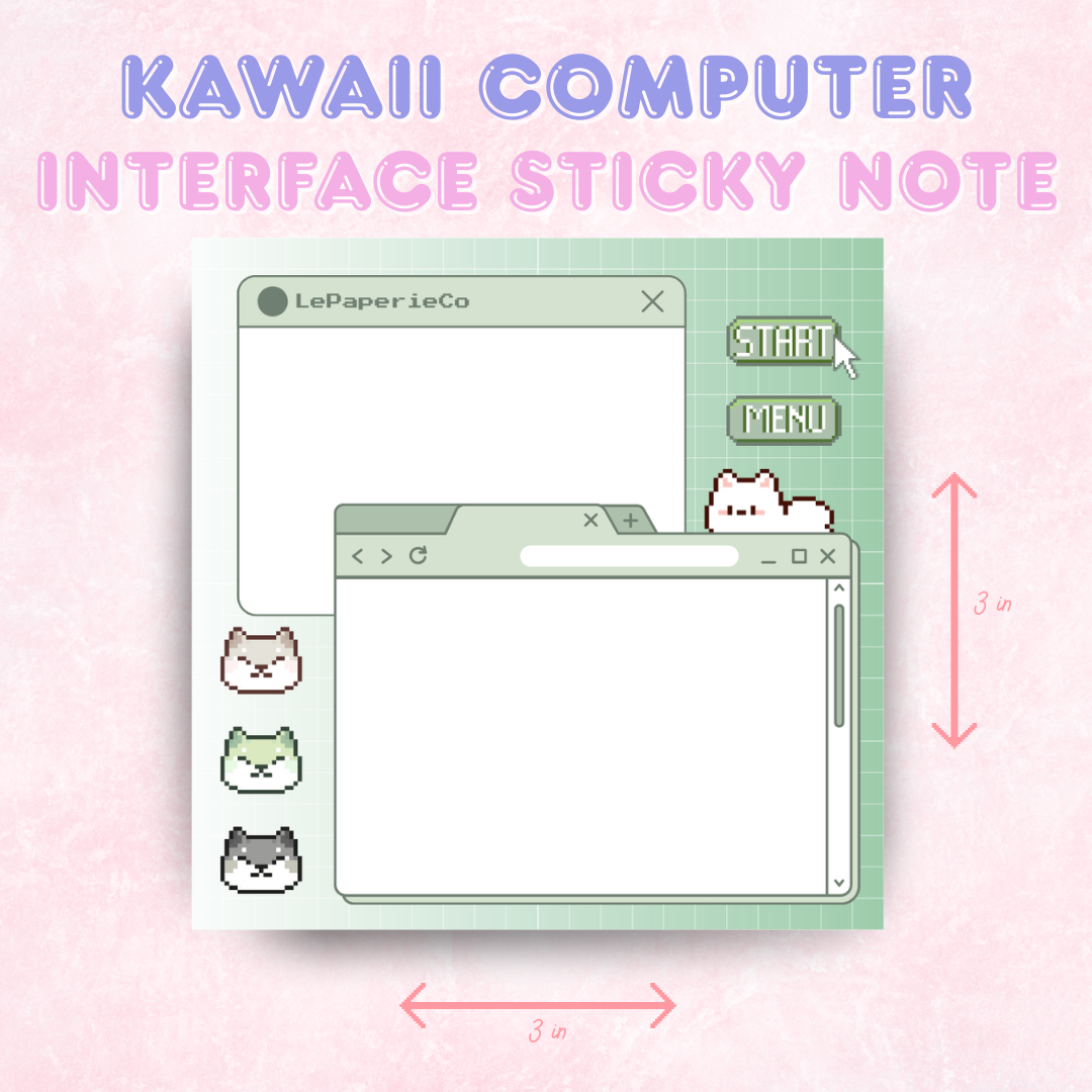 Kawaii Computer Interface notepad | 50 pages (3x3 in)