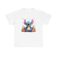 Cute Blue Alien Character Tee | Sitting Stitch-Inspired Design, Floral Accents