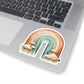 Boho Rainbow Kiss-Cut Sticker — Retro Earth Tones Rainbow with Clouds