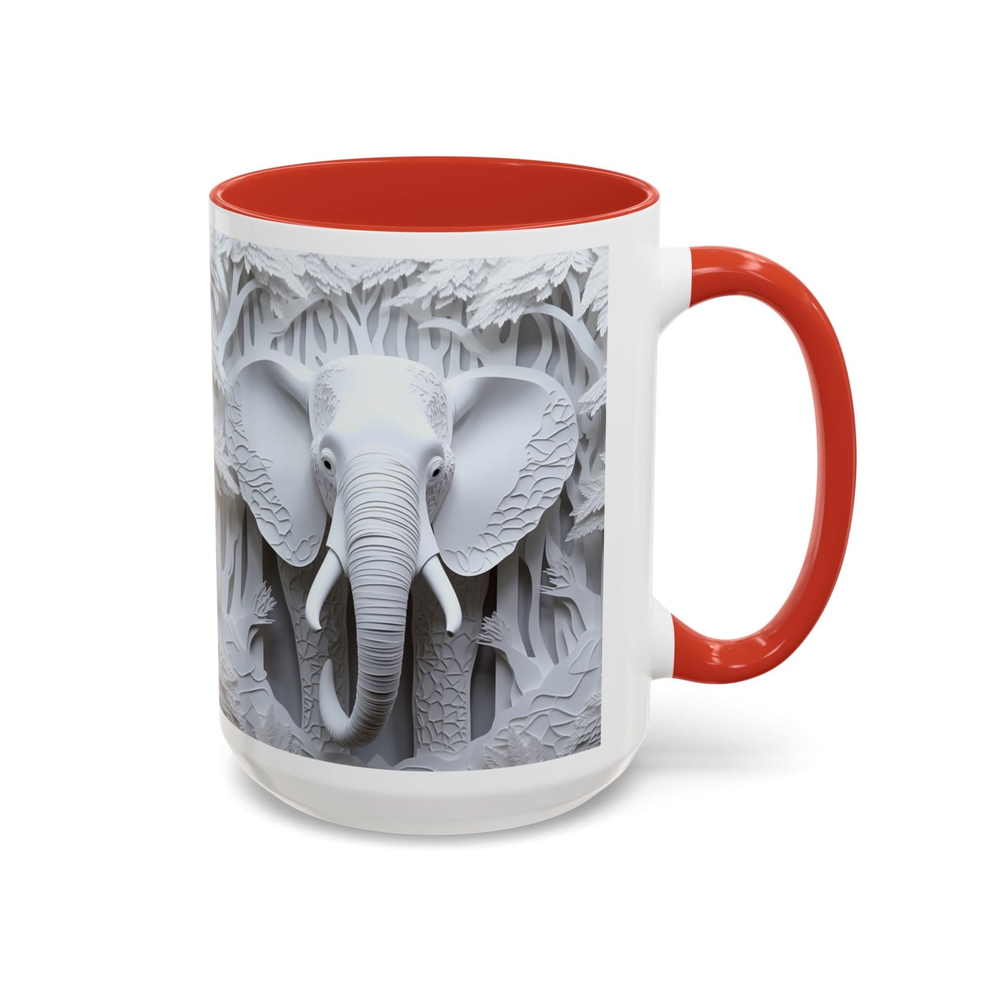 Elephant Relief Accent Coffee Mug — Grey Carved Jungle Design (11/15oz)