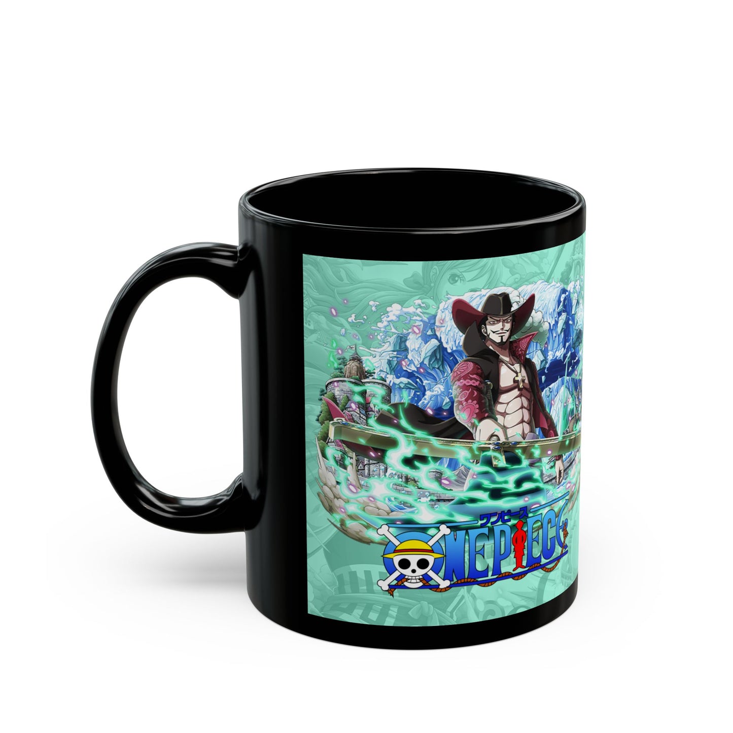 Anime Logo Black Coffee Mug 'One Piece' Style Pirate Crew Design