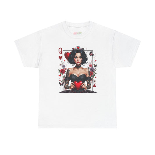 Queen of Hearts Playing Card tee | Retro Pinup Card Art, Heart Motif