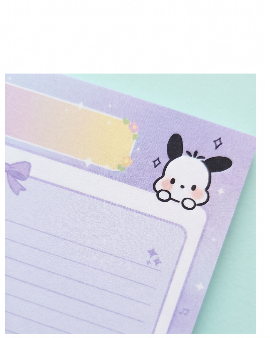 Pochacco-Inspired Lavender Notepad | Cute Kawaii Desk Essential for School, Work & Everyday Planning
