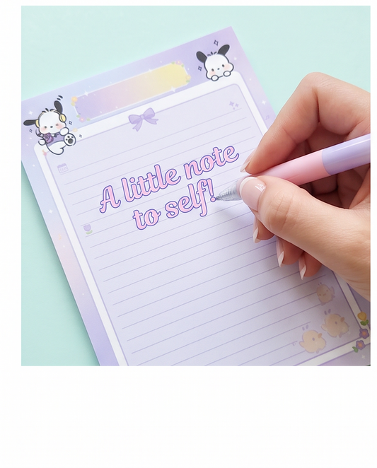 Pochacco-Inspired Lavender Notepad | Cute Kawaii Desk Essential for School, Work & Everyday Planning