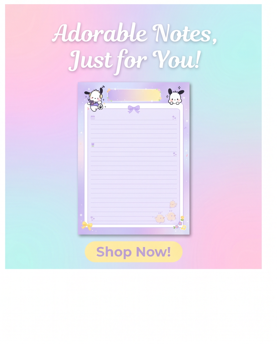 Pochacco-Inspired Lavender Notepad | Cute Kawaii Desk Essential for School, Work & Everyday Planning