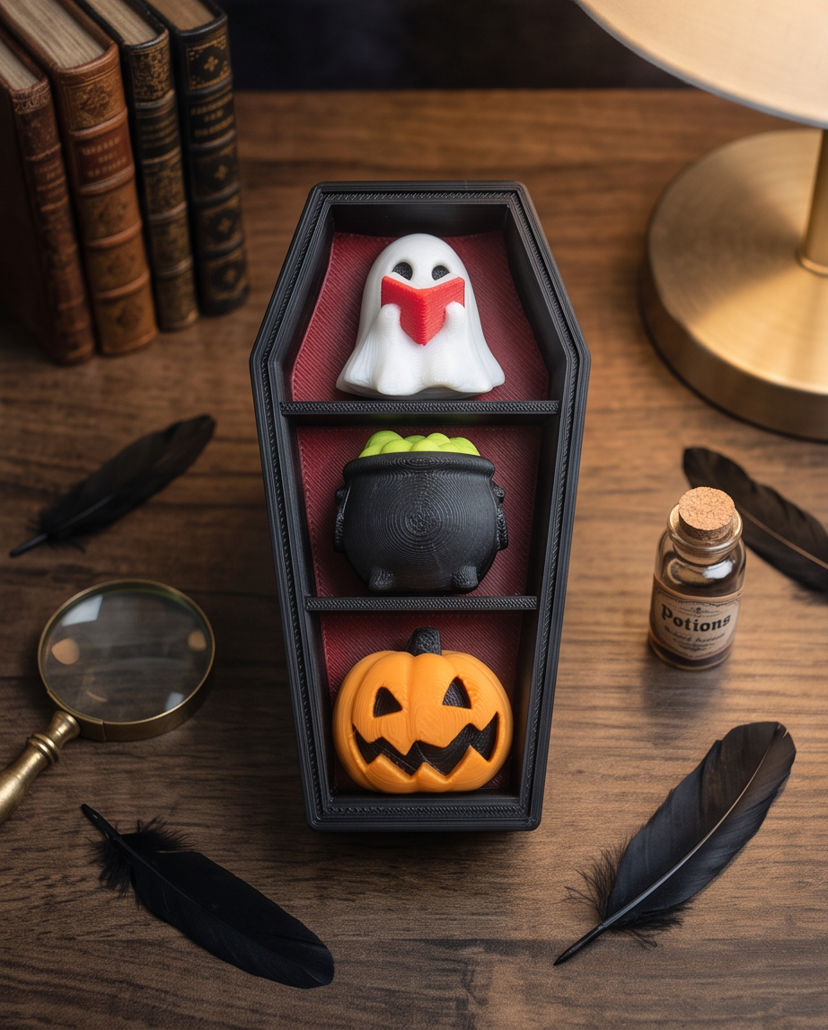 🎃 Coffin Shelf Halloween Clicker Display | Spooky Desk Décor & Fidget Toy