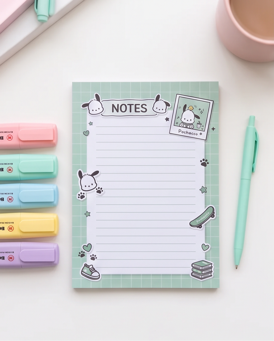 Pochacco-Inspired Notepad | Cute Kawaii Desk Essential for School, Work & Everyday Planning