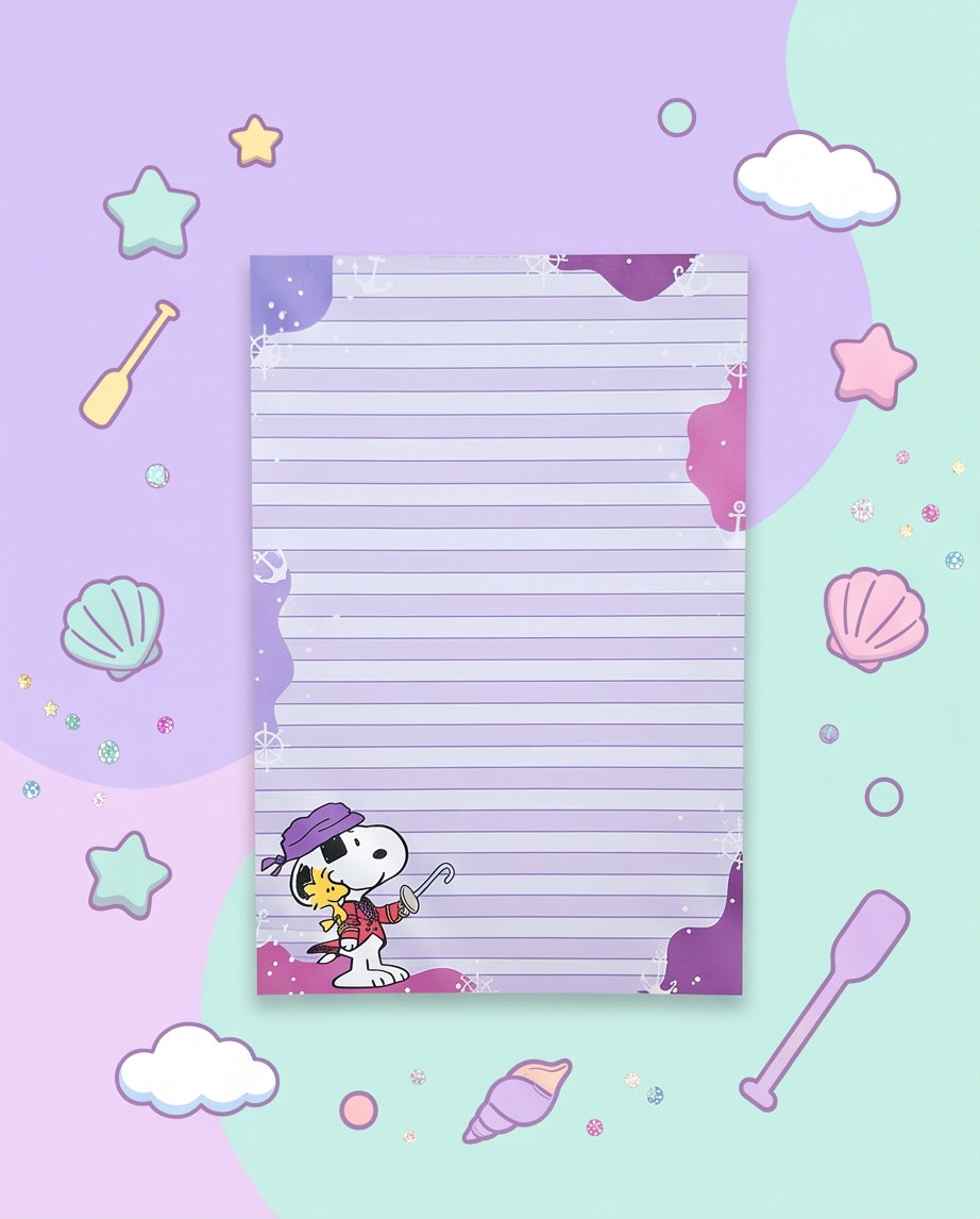 Pirate Snoopy Purple Lined Notepad | Cute Peanuts Writing Pad for School, Office & Journaling