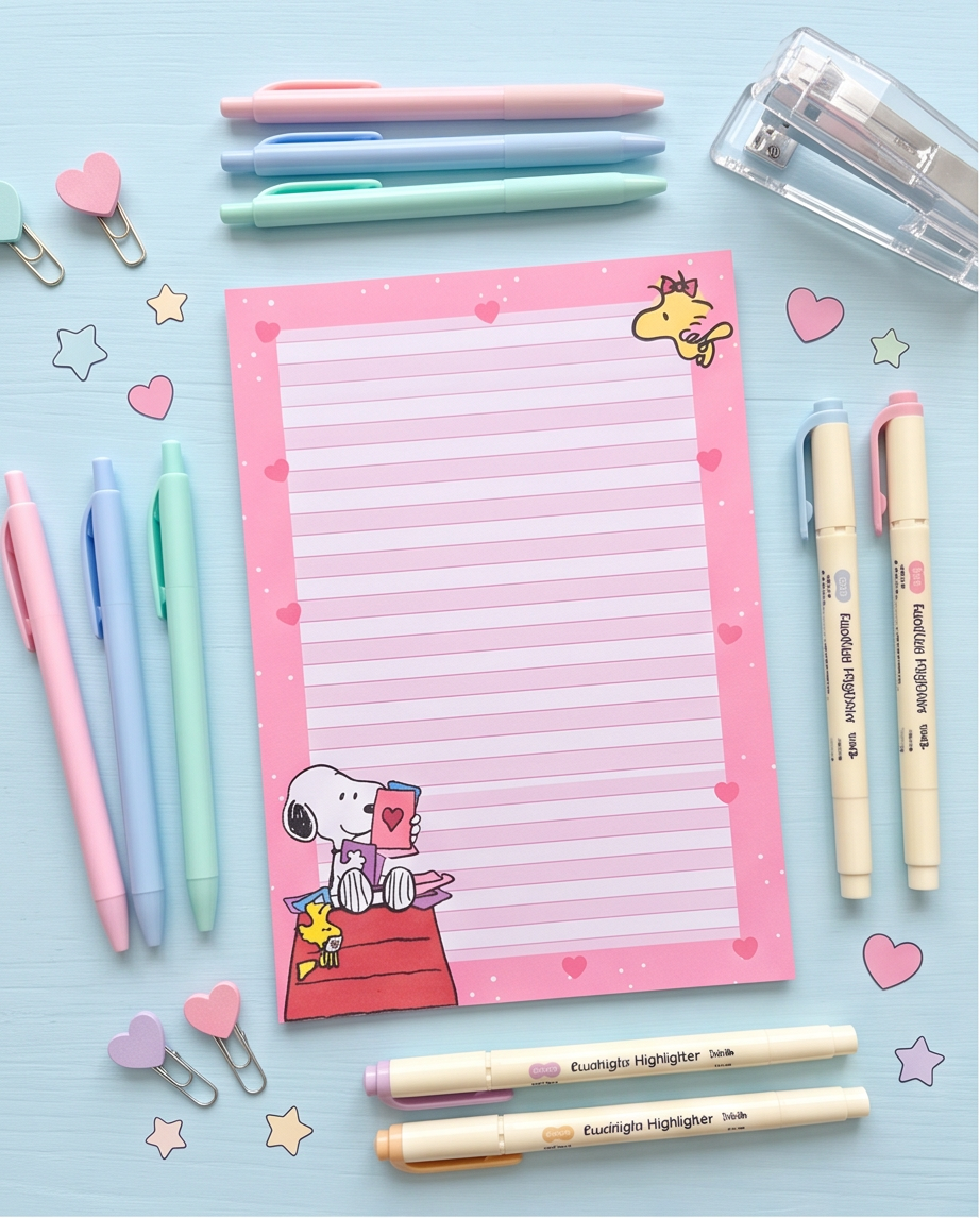 Pink Snoopy Lined Notepad | Cute Peanuts Writing Pad for School, Office & Journaling