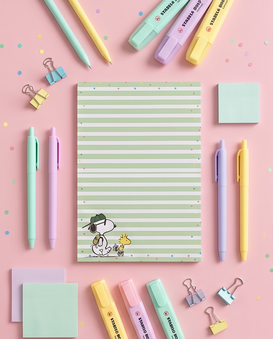 Green Snoopy Lined Notepad | Cute Peanuts Writing Pad for School, Office & Journaling