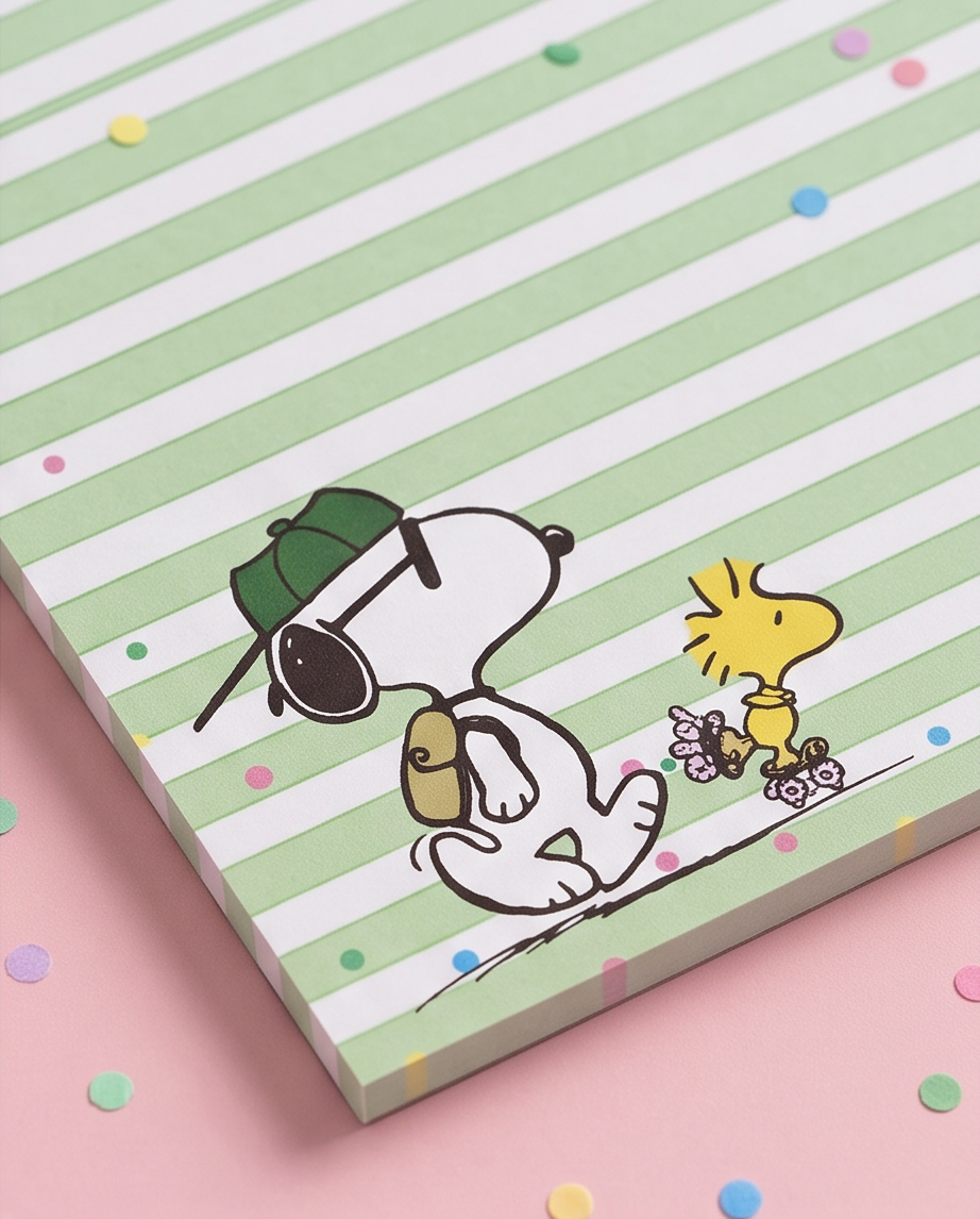 Green Snoopy Lined Notepad | Cute Peanuts Writing Pad for School, Office & Journaling