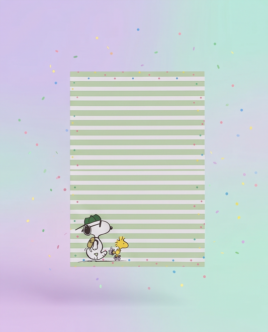Green Snoopy Lined Notepad | Cute Peanuts Writing Pad for School, Office & Journaling