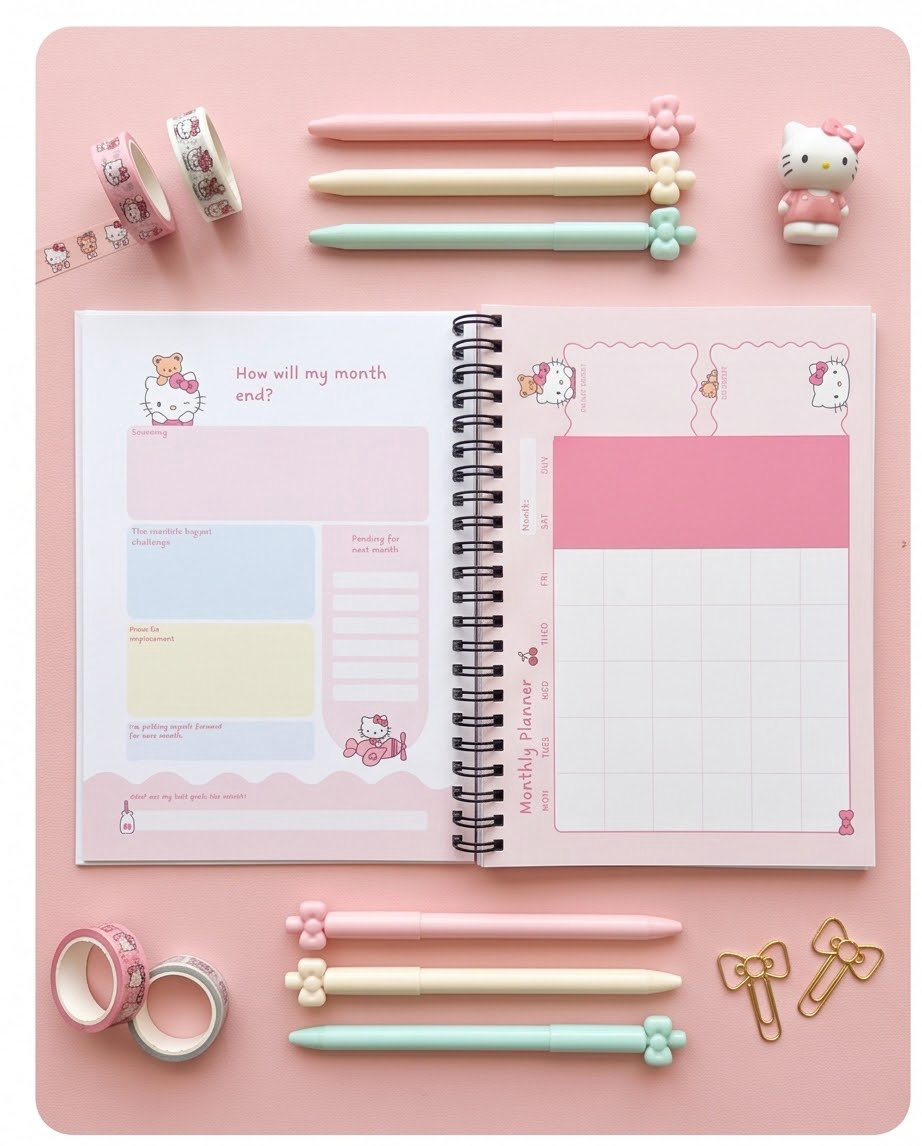 Hello Kitty Undated Planner – Cute Kawaii Daily Planner for Organization, Journaling & Goals