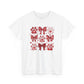 Red Paw Prints and Bows Tee | Cute Cat Dog Paw Heart Pattern