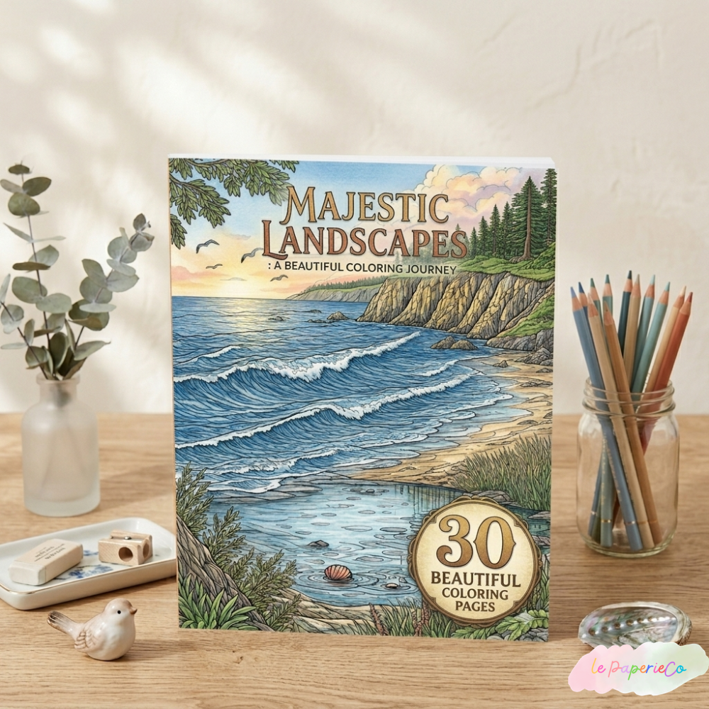 Majestic Landscapes Coloring Book | 30 Coloring Pages for all Ages