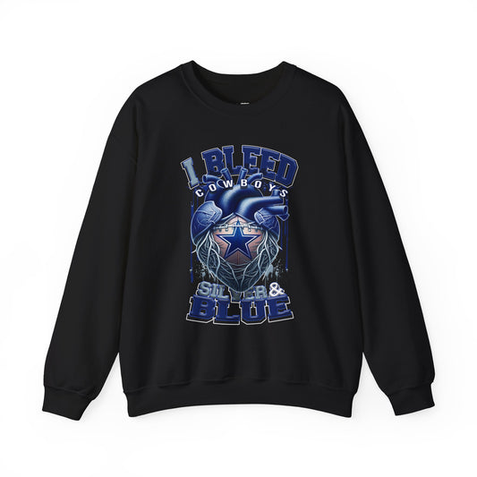 Customizable Cowboys Fan I Bleed Blue heart design Sweatshirt | Sports fan apparel