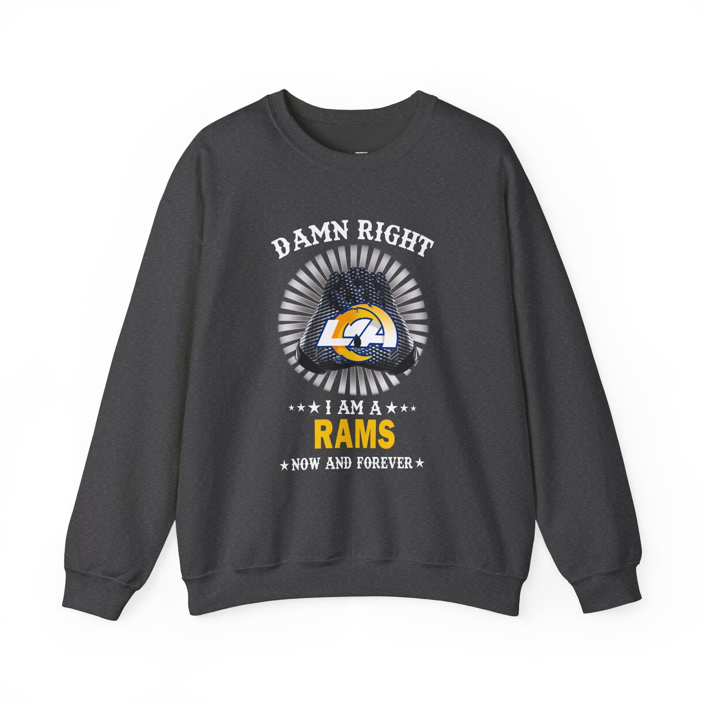 Custom “Damn Right I Am a Rams Fan” Crewneck Sweatshirt – Vintage Football Fan Pullover
