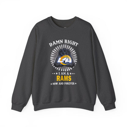 Custom “Damn Right I Am a Rams Fan” Crewneck Sweatshirt – Vintage Football Fan Pullover
