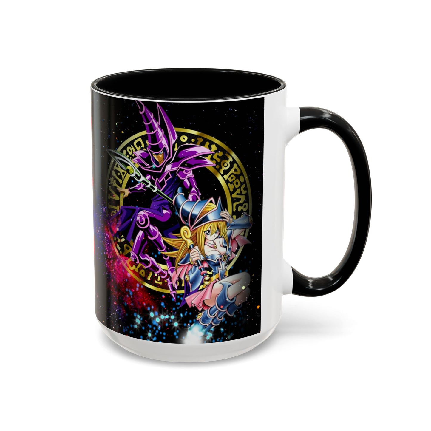 Yu-Gi-Oh! Dark Magician & Dark Magician Girl Accent Coffee Mug | Anime Duelist Galaxy Design (11/15oz)