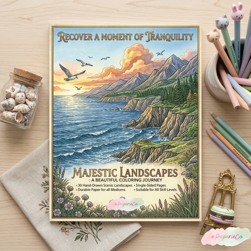 Majestic Landscapes Coloring Book | 30 Coloring Pages for all Ages