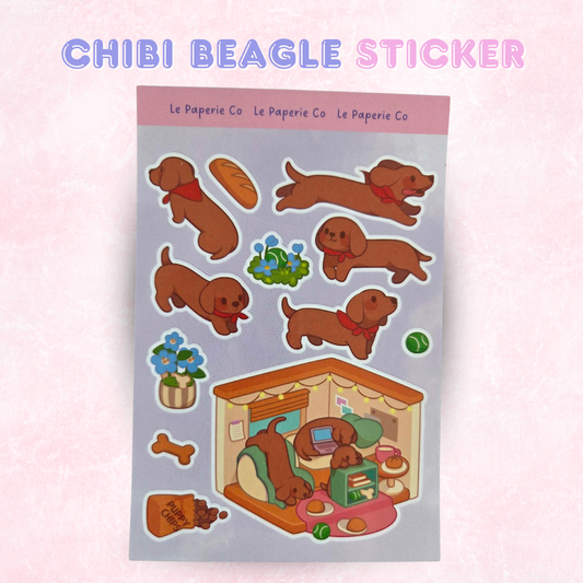 Chibi Dachshund Sticker Sheet | Planner Laptop Decal, Waterproof Vinyl Dog Art
