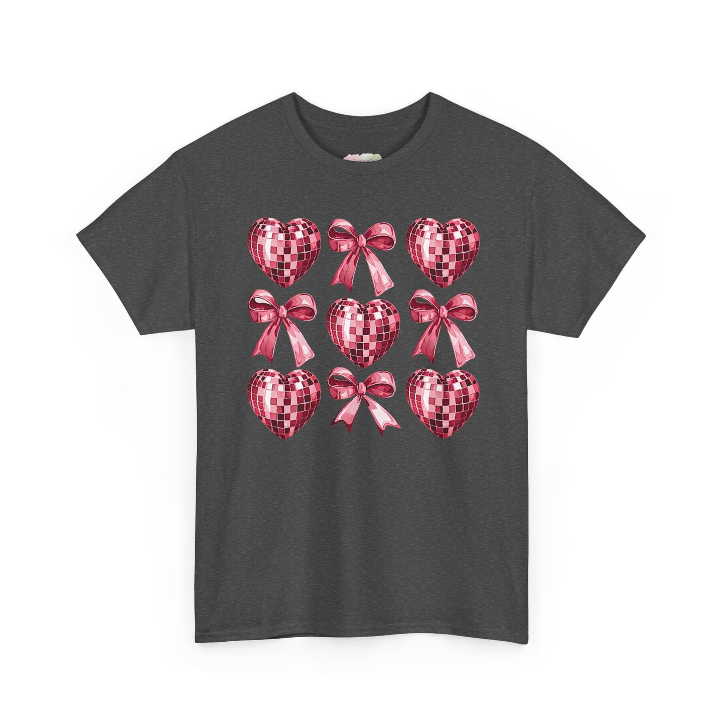 Pink Sequin Hearts & Bows T-Shirt | Valentine Heart Pattern Tee