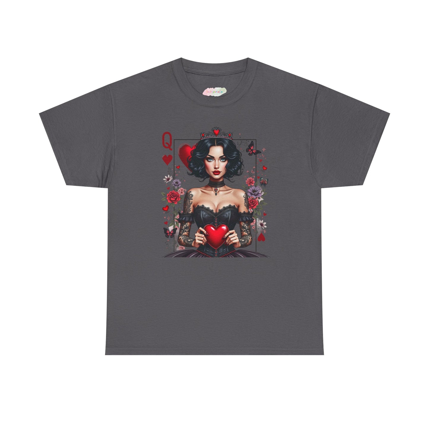Queen of Hearts Playing Card tee | Retro Pinup Card Art, Heart Motif