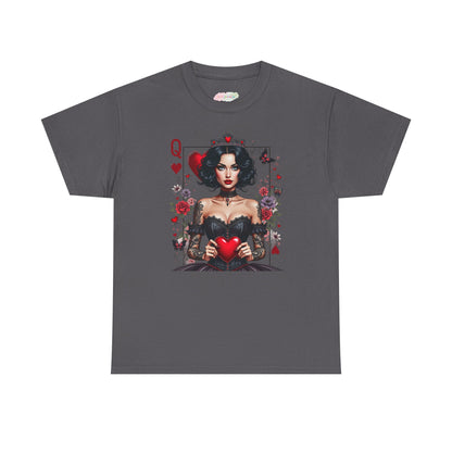 Queen of Hearts Playing Card tee | Retro Pinup Card Art, Heart Motif