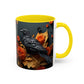 Autumn Raven Accent Coffee Mug — Black Crow & Orange Chrysanthemums (11/15oz)