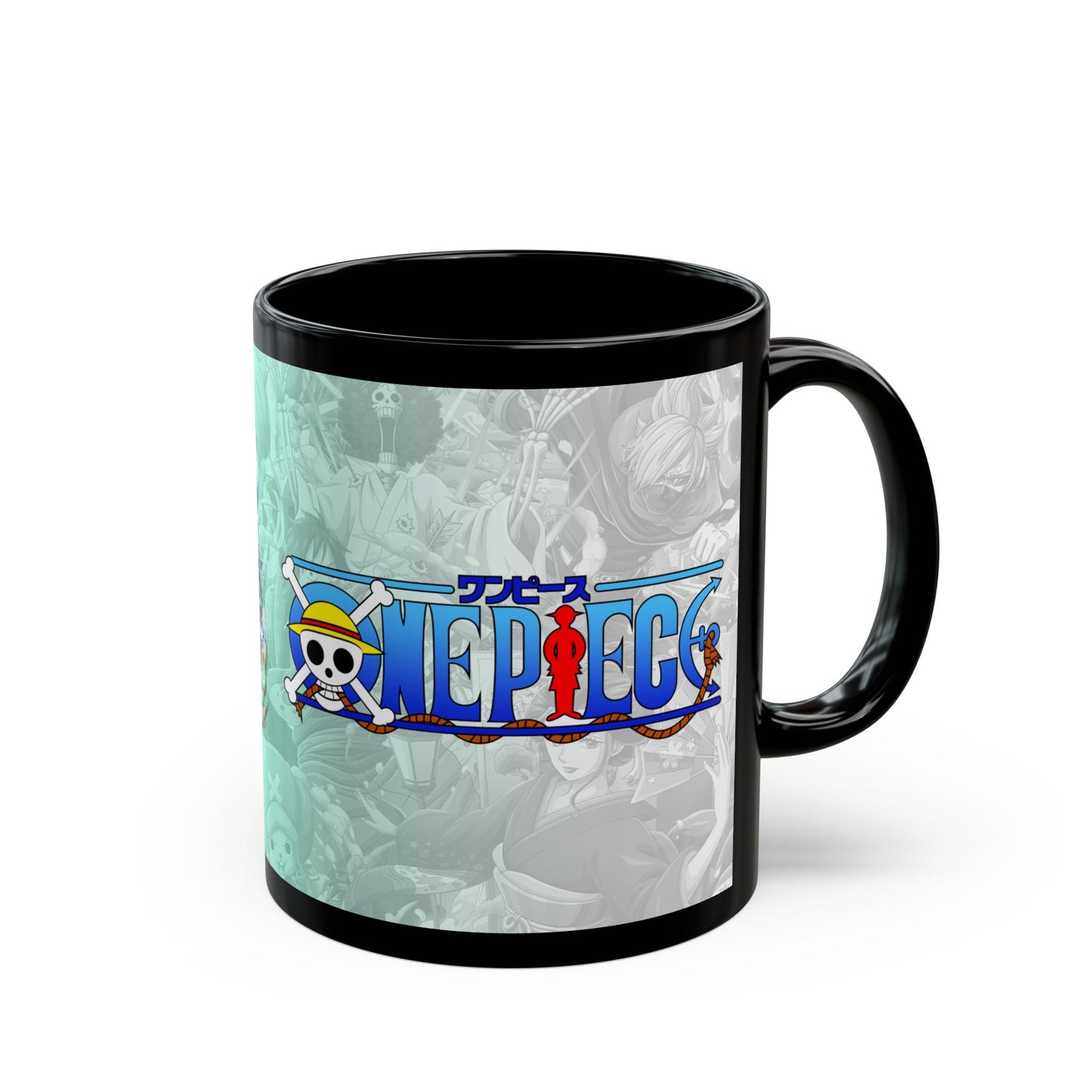 Anime Logo Black Coffee Mug 'One Piece' Style Pirate Crew Design