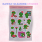 Kawaii Cleaning Sticker Sheet | Kawaii Character Decals for Planners, Laptops